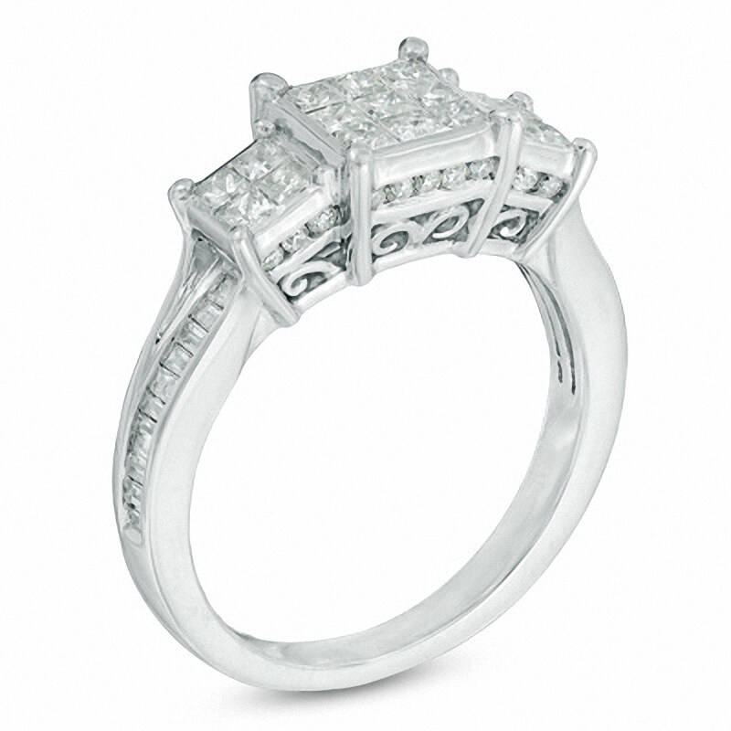 Main Image 2 of 1.00 CT. T.W. Princess-Cut Composite Diamond Three Stone Engagement Ring in 10K White Gold