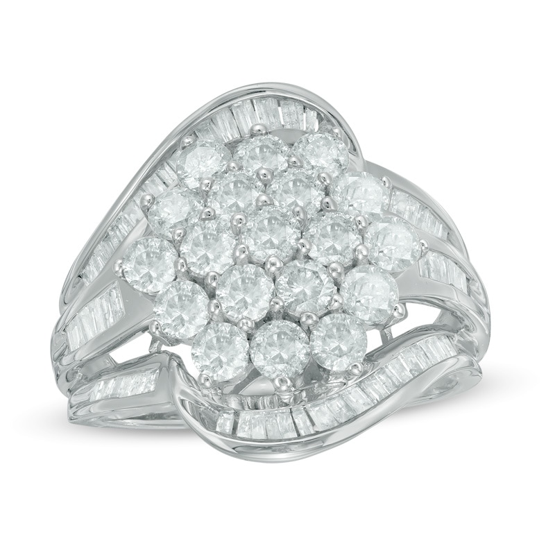 Main Image 1 of 2.00 CT. T.W. Diamond Cluster Multi-Row Bypass Ring in 10K White Gold
