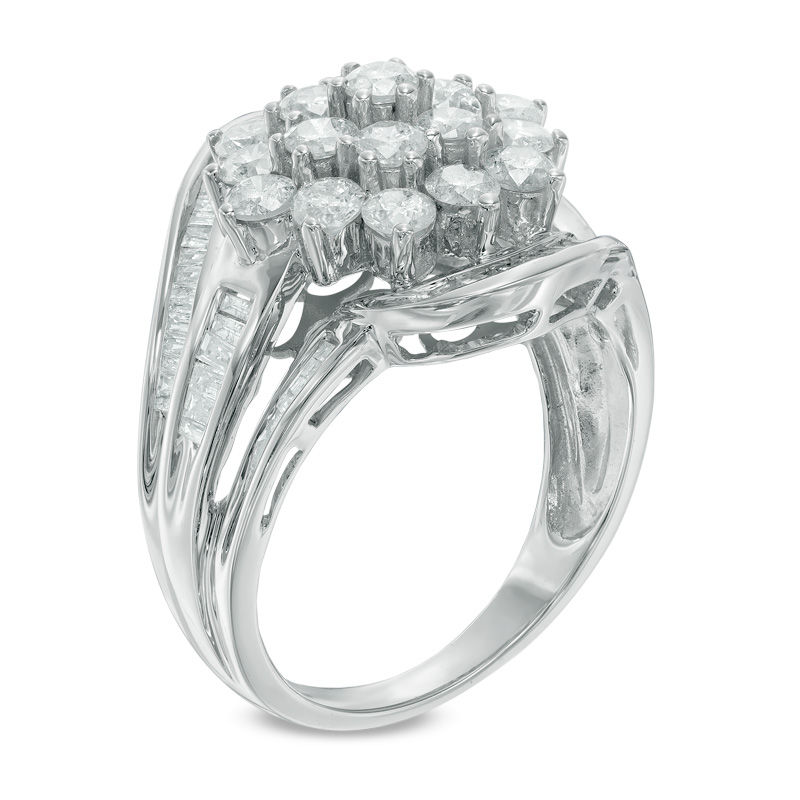 2.00 CT. T.W. Diamond Cluster Multi-Row Bypass Ring 10K White Gold