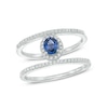 Thumbnail Image 0 of Oval Lab-Created Blue and White Sapphire Frame Ring in Sterling Silver