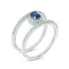 Thumbnail Image 1 of Oval Lab-Created Blue and White Sapphire Frame Ring in Sterling Silver