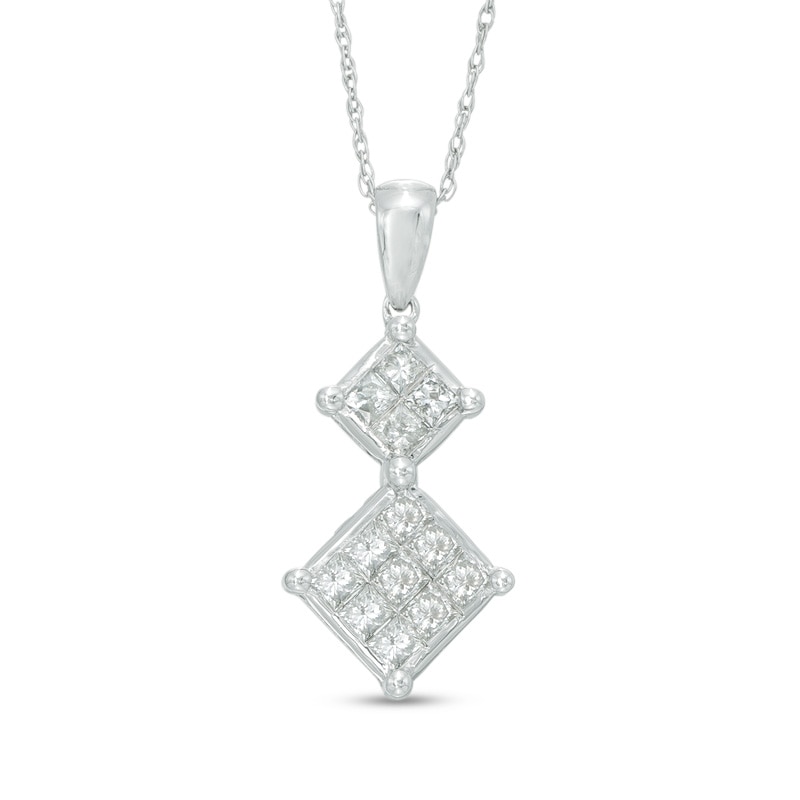 1.00 CT. T.W. Princess-Cut Double Composite Diamond Pendant in 10K White Gold