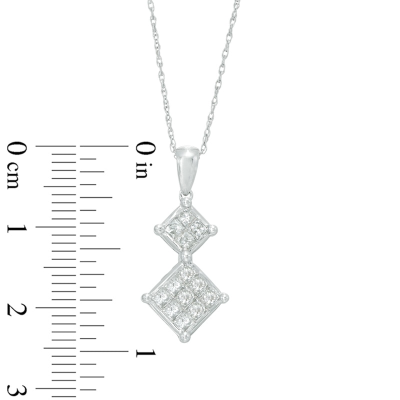 1.00 CT. T.W. Princess-Cut Double Composite Diamond Pendant in 10K White Gold