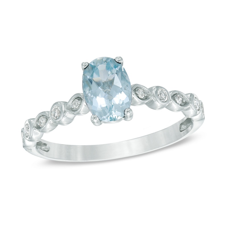 Your Stone Your Story™ Oval Aquamarine and Diamond Accent Ring in 14K White Gold