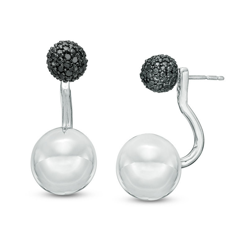 Main Image 1 of 0.06 CT. T.W. Black Diamond Drop Jacket Earrings in Sterling Silver