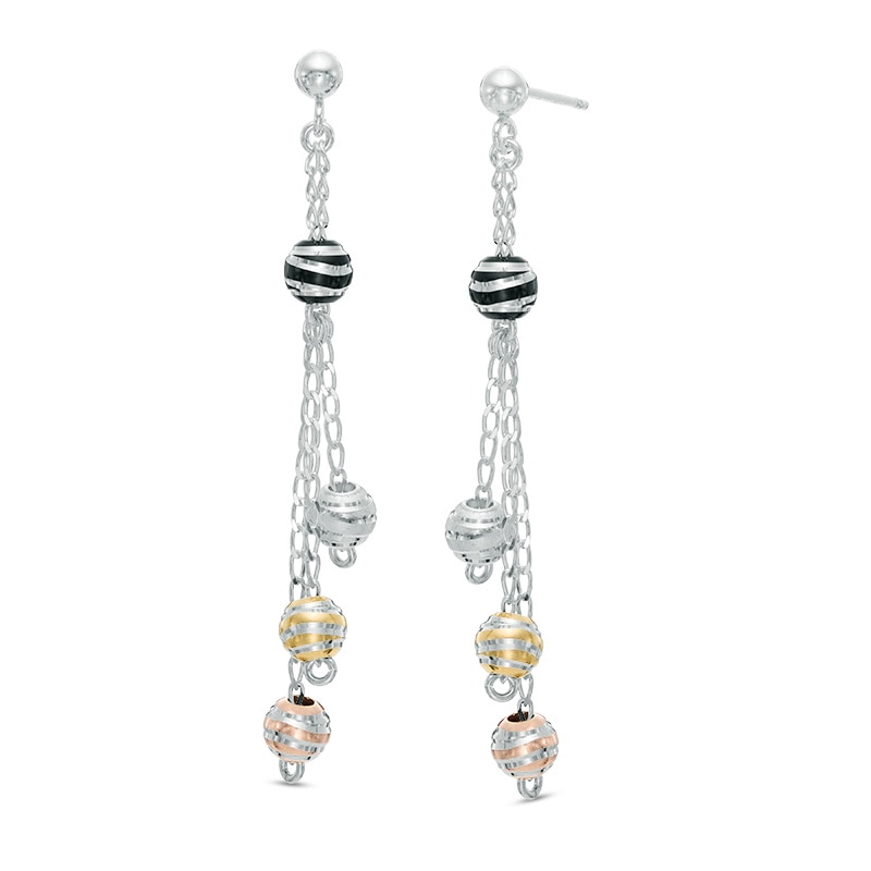 Beaded Dangle Drop Earrings in Tri-Tone Sterling Silver and Black Ruthenium|Peoples Jewellers