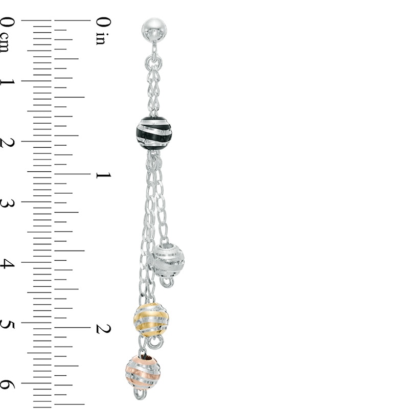 Beaded Dangle Drop Earrings in Tri-Tone Sterling Silver and Black Ruthenium