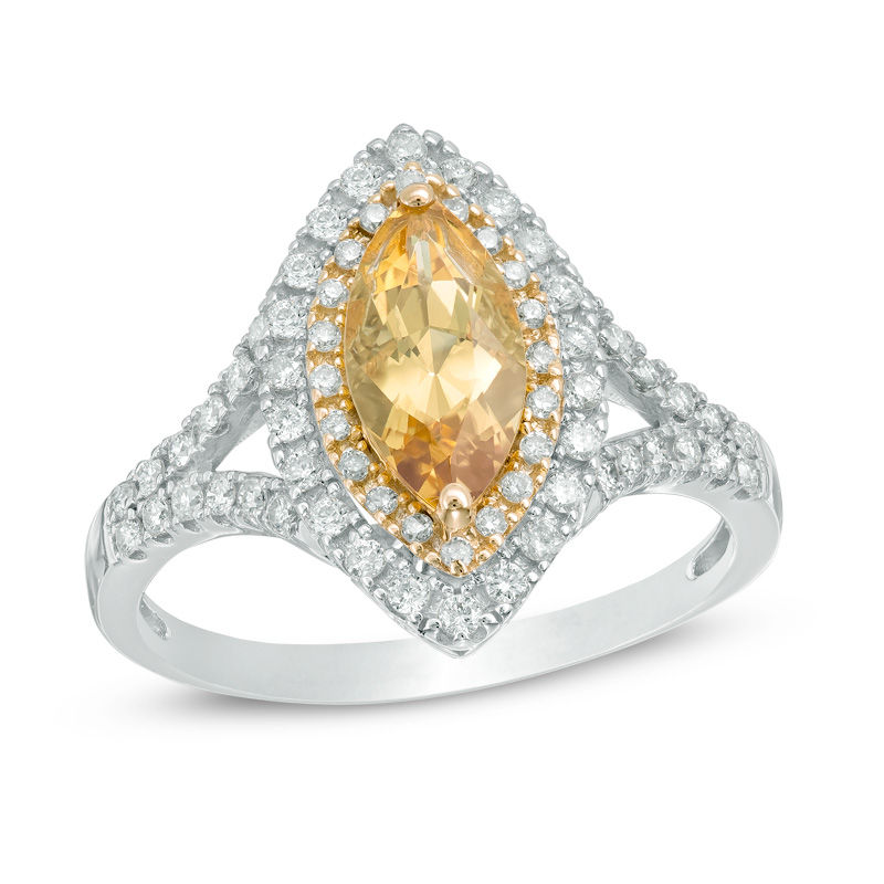 Your Stone Your Storyâ¢ Marquise Yellow Beryl and 0.33 CT. T.W. Diamond Double Frame Ring in 14K Two-Tone Gold