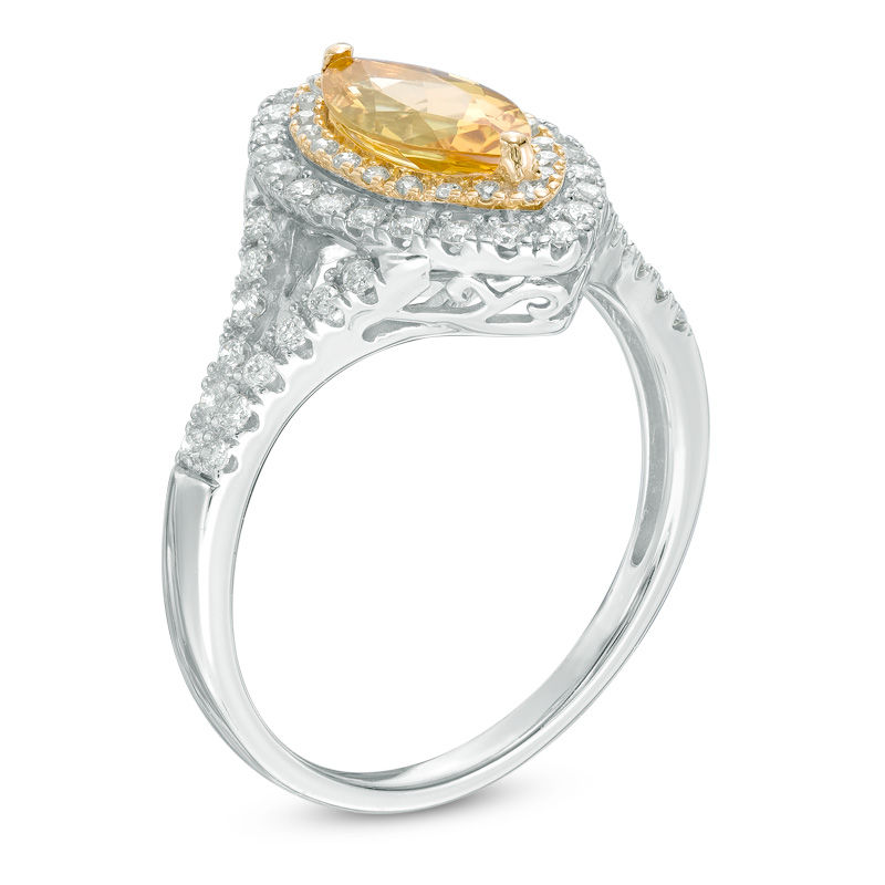 Your Stone Your Story™ Marquise Yellow Beryl and 0.33 CT. T.W. Diamond Double Frame Ring in 14K Two-Tone Gold