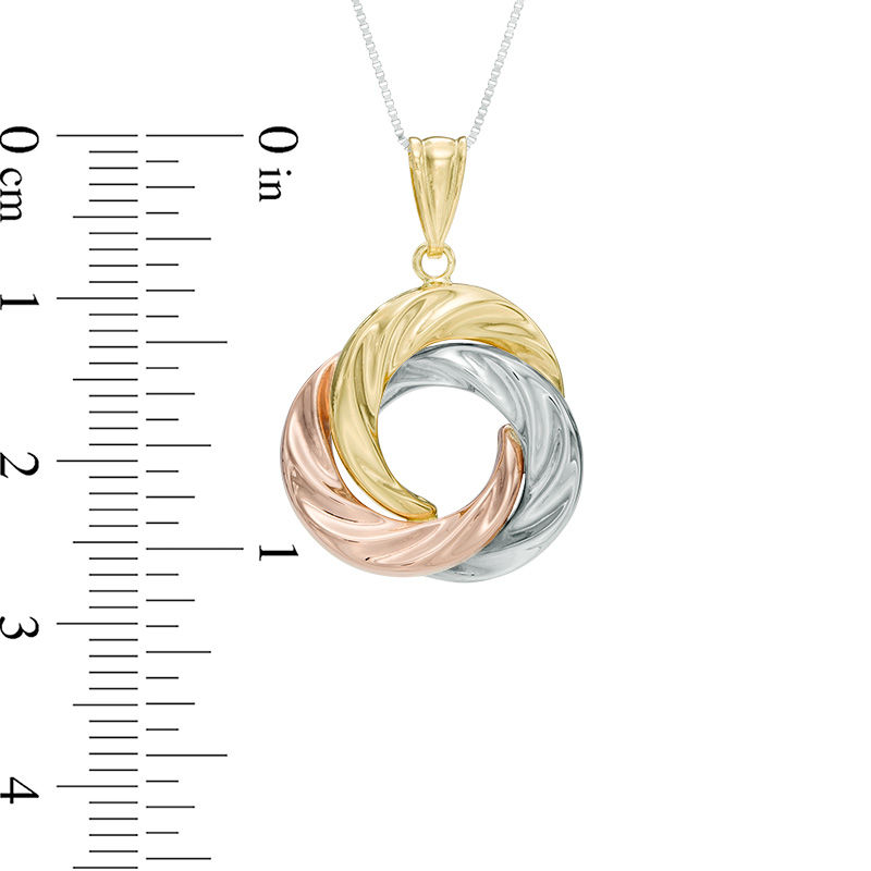 Triple Interlocking Circle Pendant in 10K Tri-Tone Gold