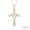 Thumbnail Image 0 of Unstoppable Love™ 4.0mm Lab-Created White Sapphire Heart Cross Pendant in Sterling Silver and 18K Gold Plate