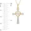 Thumbnail Image 1 of Unstoppable Love™ 4.0mm Lab-Created White Sapphire Heart Cross Pendant in Sterling Silver and 18K Gold Plate
