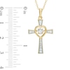 Unstoppable Love™ 4.0mm Lab-Created White Sapphire Heart Cross Pendant in Sterling Silver and 18K Gold Plate