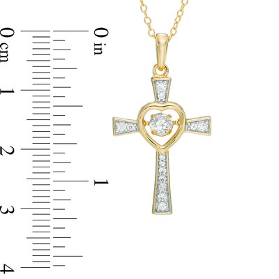 Unstoppable Love™ 4.0mm Lab-Created White Sapphire Heart Cross Pendant in Sterling Silver and 18K Gold Plate