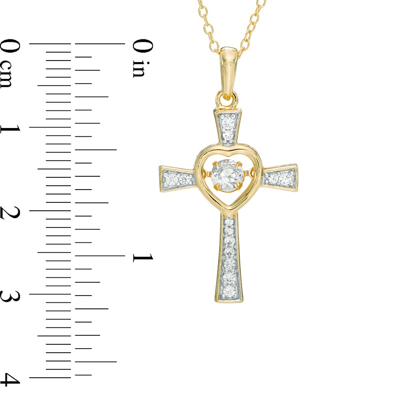 Unstoppable Love™ 4.0mm Lab-Created White Sapphire Heart Cross Pendant in Sterling Silver and 18K Gold Plate