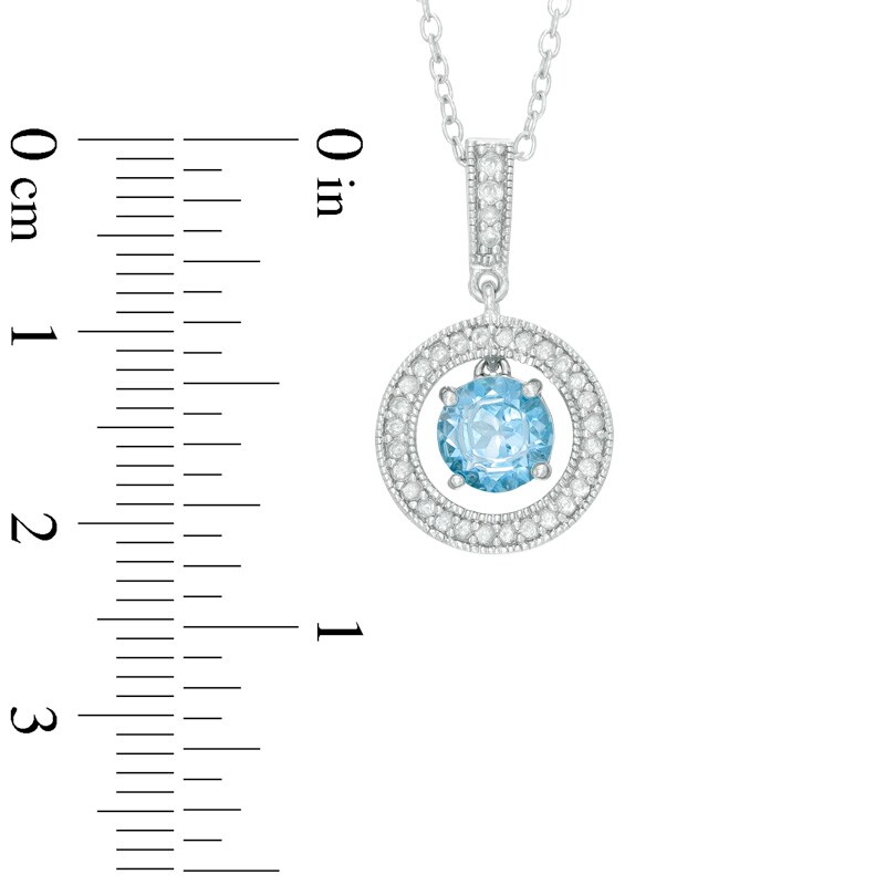 Main Image 2 of Swiss Blue Topaz and Lab-Created White Sapphire Vintage-Style Circle Pendant and Earrings Set in Sterling Silver