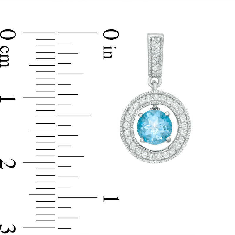 Main Image 3 of Swiss Blue Topaz and Lab-Created White Sapphire Vintage-Style Circle Pendant and Earrings Set in Sterling Silver