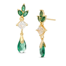 Lab-Created Green Quartz and White Sapphire Flower Drop Earrings in Sterling Silver with 18K Gold Plate