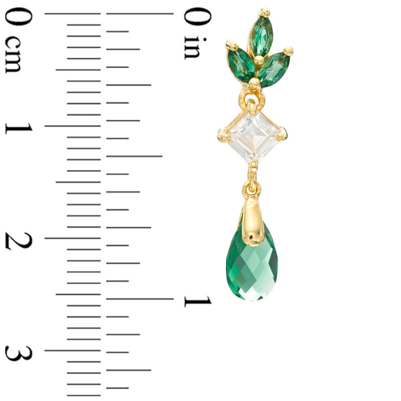 Main Image 2 of Lab-Created Green Quartz and White Sapphire Flower Drop Earrings in Sterling Silver with 18K Gold Plate