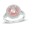 7.0mm Lab-Created Pink and White Sapphire Double Frame Ring in Sterling Silver and 14K Rose Gold Plate