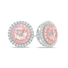 Thumbnail Image 0 of 6.0mm Lab-Created Pink and White Sapphire Double Frame Stud Earrings in Sterling Silver and 14K Rose Gold Plate