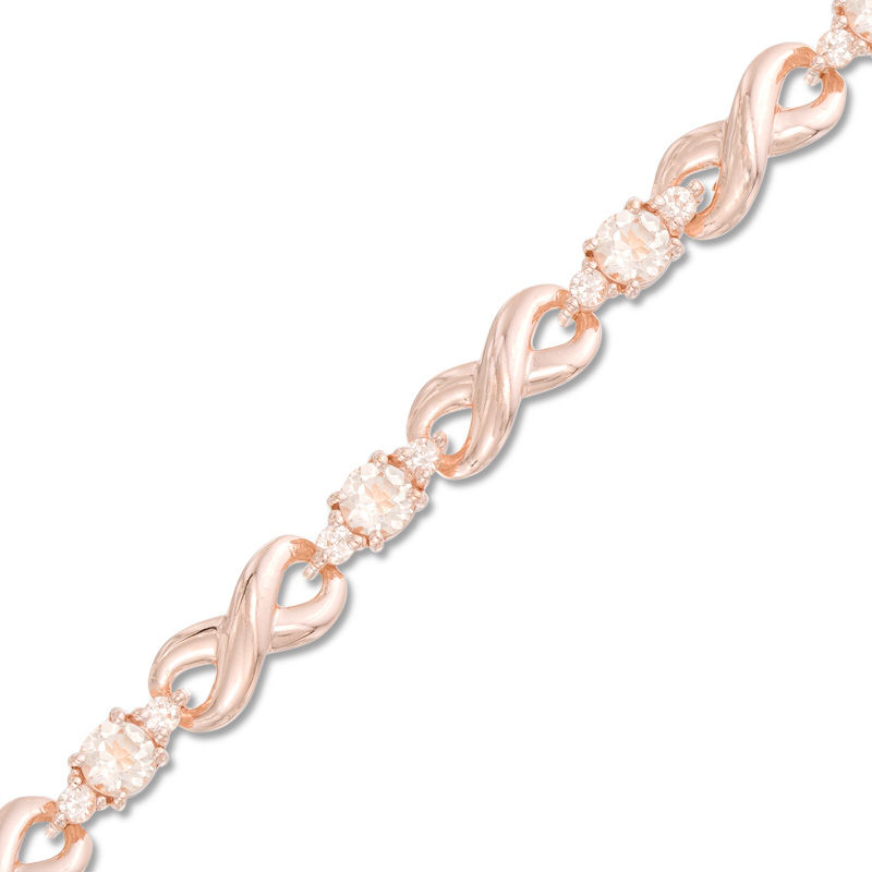 Morganite and Lab-Created White Sapphire Infinity Link Bracelet in Sterling Silver and 18K Rose Gold Plate - 7.25"|Peoples Jewellers