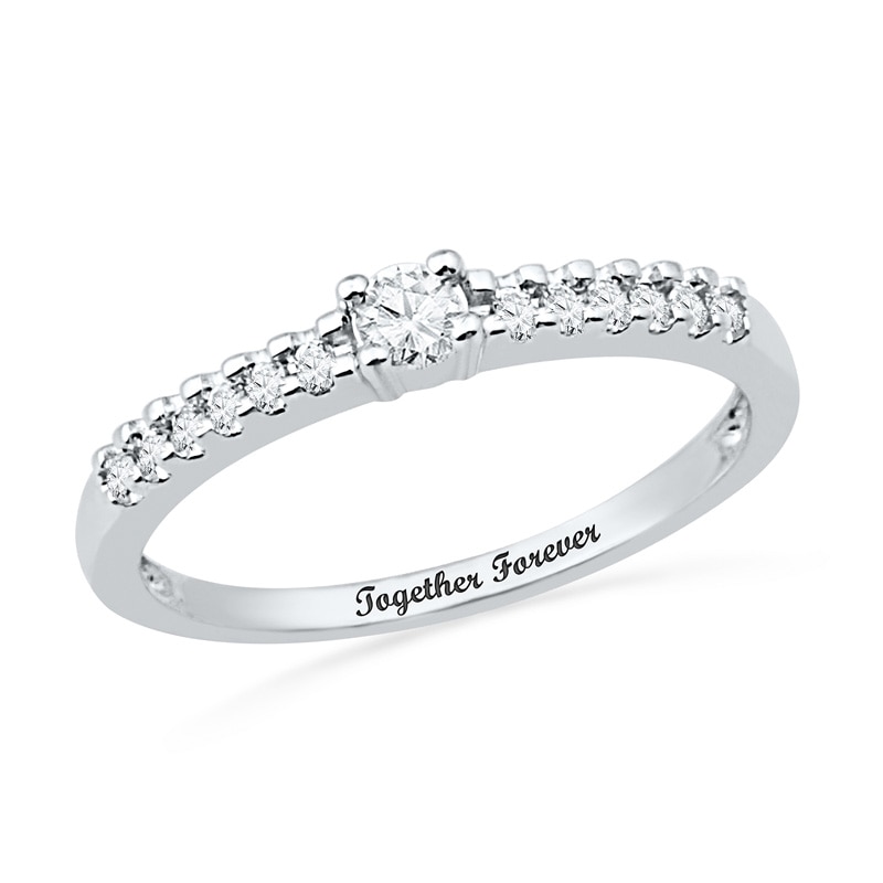 1/6 CT. T.W. Diamond Engraved Promise Ring in 10K White Gold (1 Line)