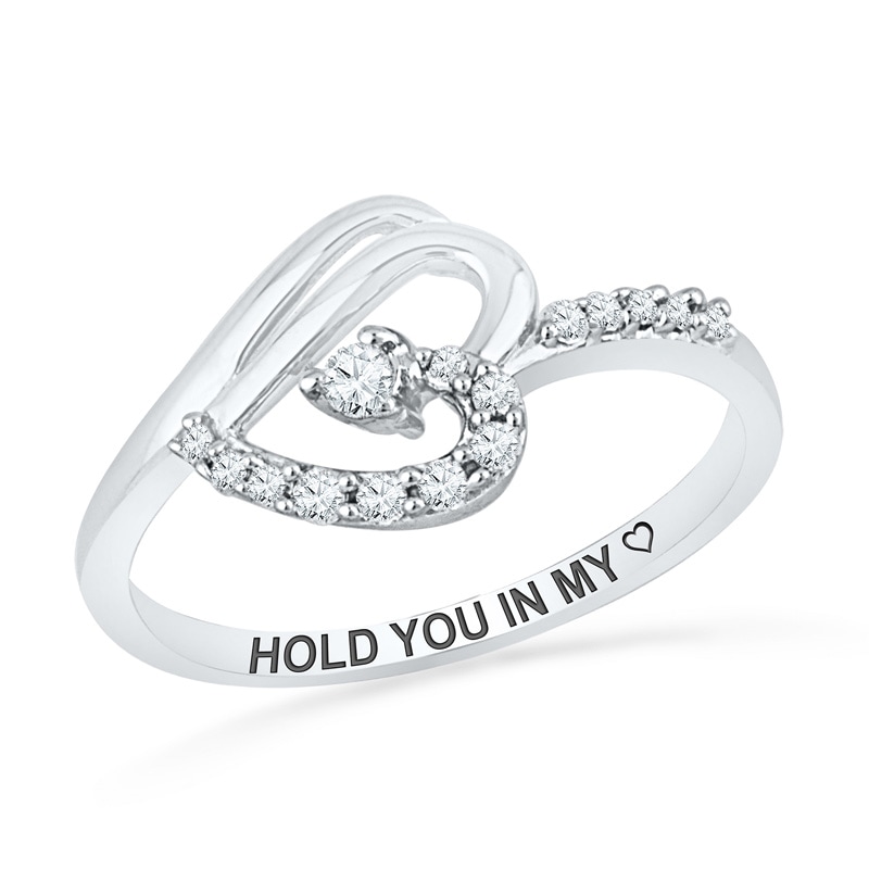 1/6 CT. T.W. Diamond Engraved Sideways Heart Promise Ring in Sterling Silver (1 Line)