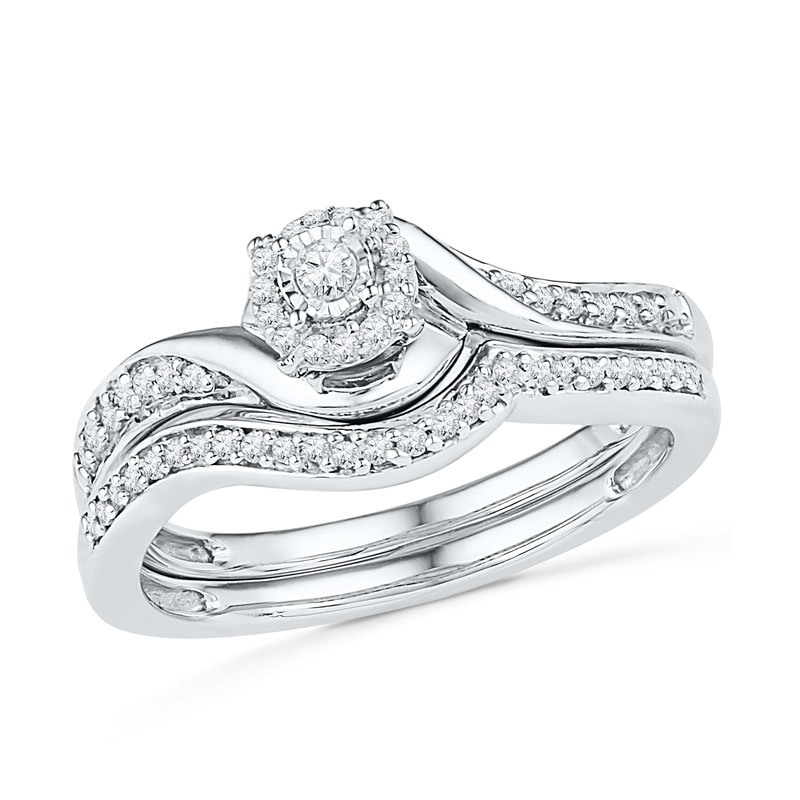 Main Image 1 of 0.23 CT. T.W. Diamond Swirl Frame Bridal Set in Sterling Silver