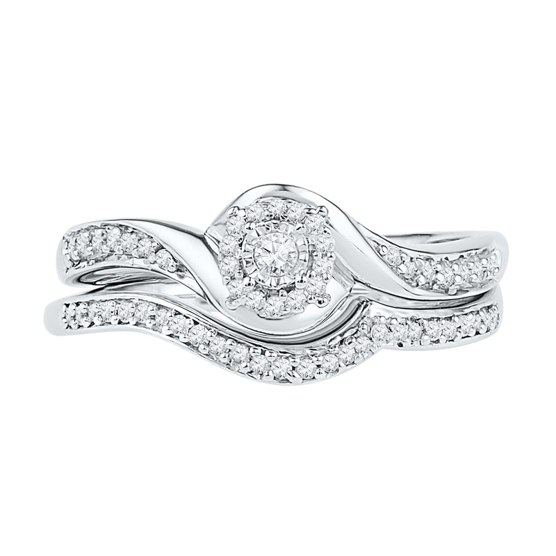 0.23 CT. T.W. Diamond Swirl Frame Bridal Set in Sterling Silver