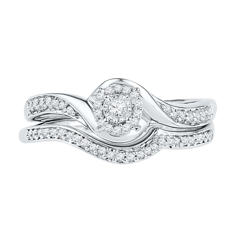 Main Image 2 of 0.23 CT. T.W. Diamond Swirl Frame Bridal Set in Sterling Silver
