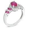 Thumbnail Image 1 of Oval Lab-Created Ruby and White Sapphire Cascading Frame Ring in 10K White Gold