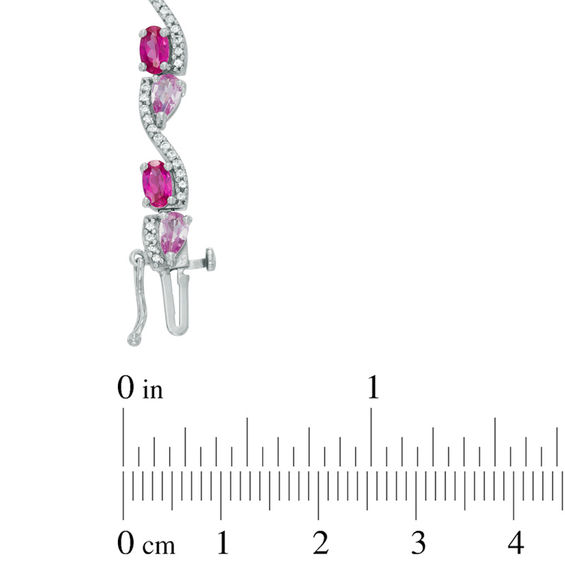 Oval Lab-Created Ruby and Pear-Shaped Pink Sapphire Wave Link Bracelet in Sterling Silver - 7.25"