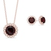 Thumbnail Image 1 of Garnet and Lab-Created White Sapphire Frame Pendant and Earrings Set in Sterling Silver and 18K Rose Gold Plate