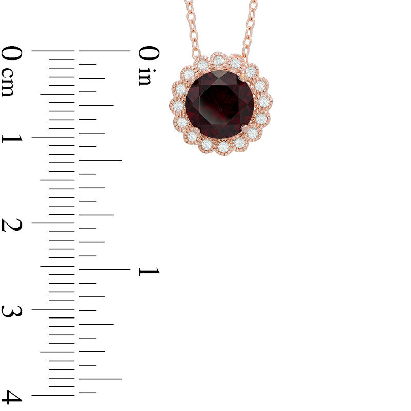 Main Image 2 of Garnet and Lab-Created White Sapphire Frame Pendant and Earrings Set in Sterling Silver and 18K Rose Gold Plate