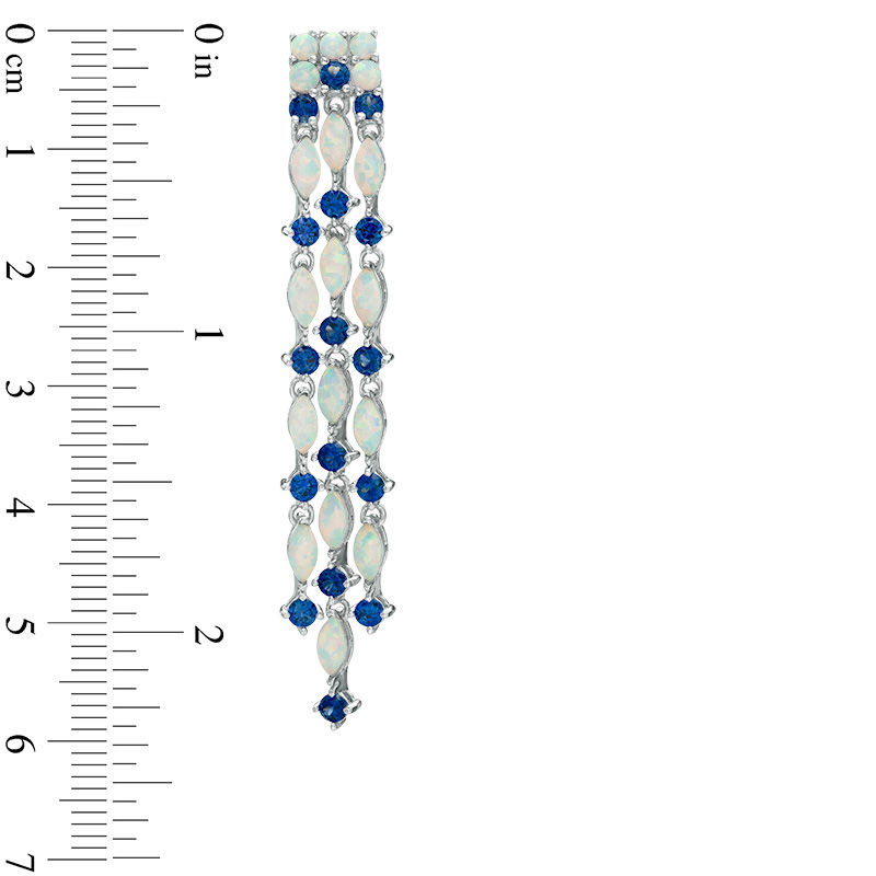 Marquise Lab-Created Opal and Blue Sapphire Triple Line Drop Earrings in Sterling Silver