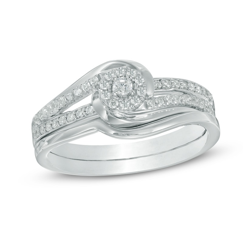 0.23 CT. T.W. Diamond Frame Swirl Bridal Set in 10K White Gold|Peoples Jewellers