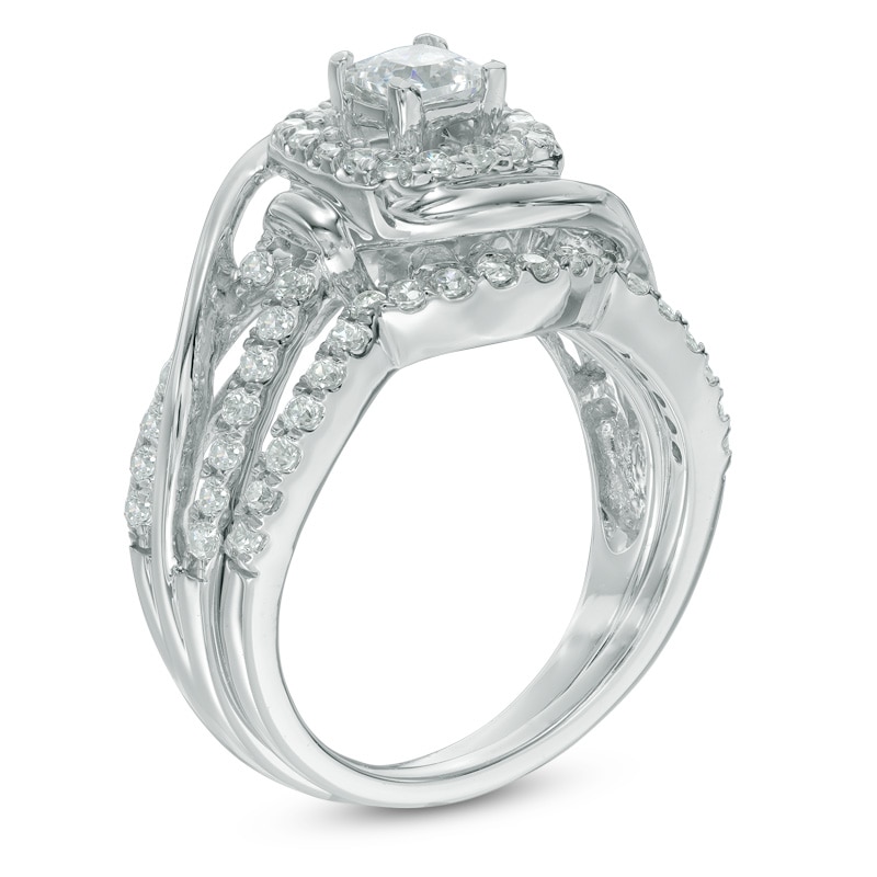 0.95 CT. T.W. Princess-Cut Diamond Frame Swirl Bridal Set in 10K White Gold