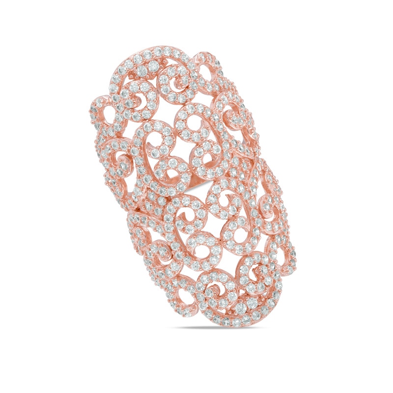 Lab-Created White Sapphire Filigree Ring in Sterling Silver with 18K Rose Gold Plate