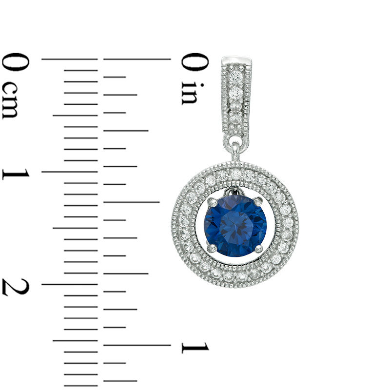 Lab-Created Blue and White Sapphire Frame Pendant and Earrings Set in Sterling Silver