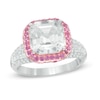 Princess-Cut Lab-Created White and Pink Sapphire Frame Ring in Sterling Silver and 14K Rose Gold Plate