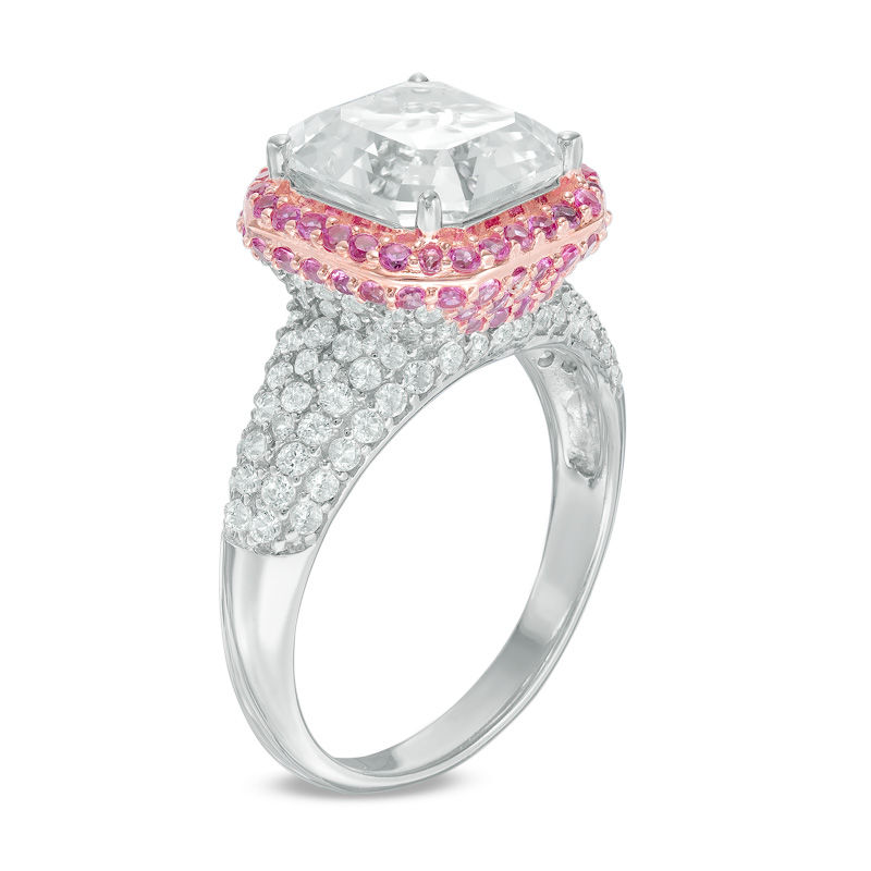 Princess-Cut Lab-Created White and Pink Sapphire Frame Ring in Sterling Silver and 14K Rose Gold Plate