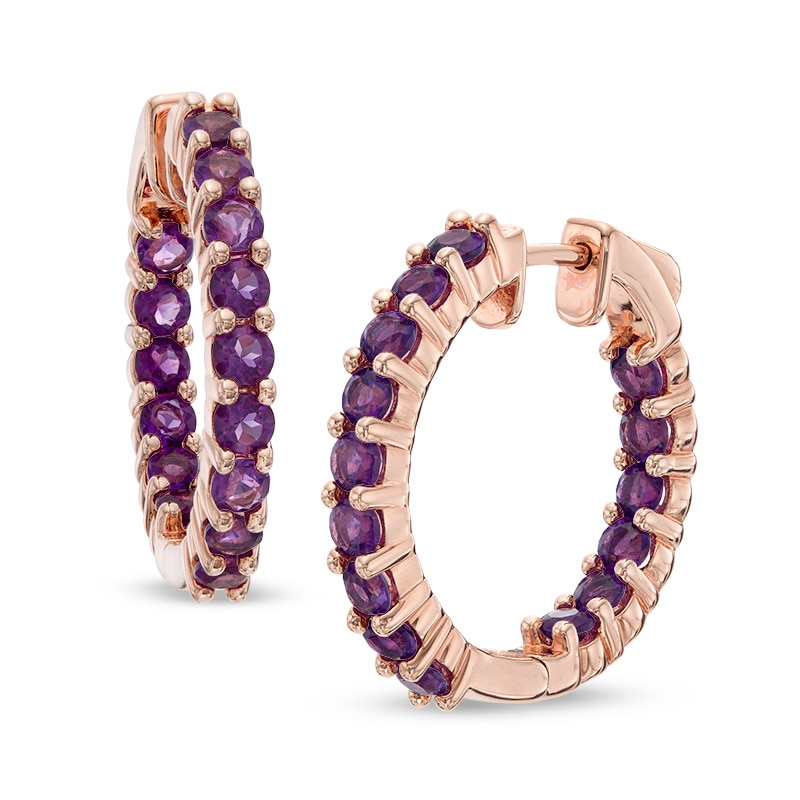 Amethyst Inside-Out Hoop Earrings in Sterling Silver and 14K Rose Gold Plate|Peoples Jewellers