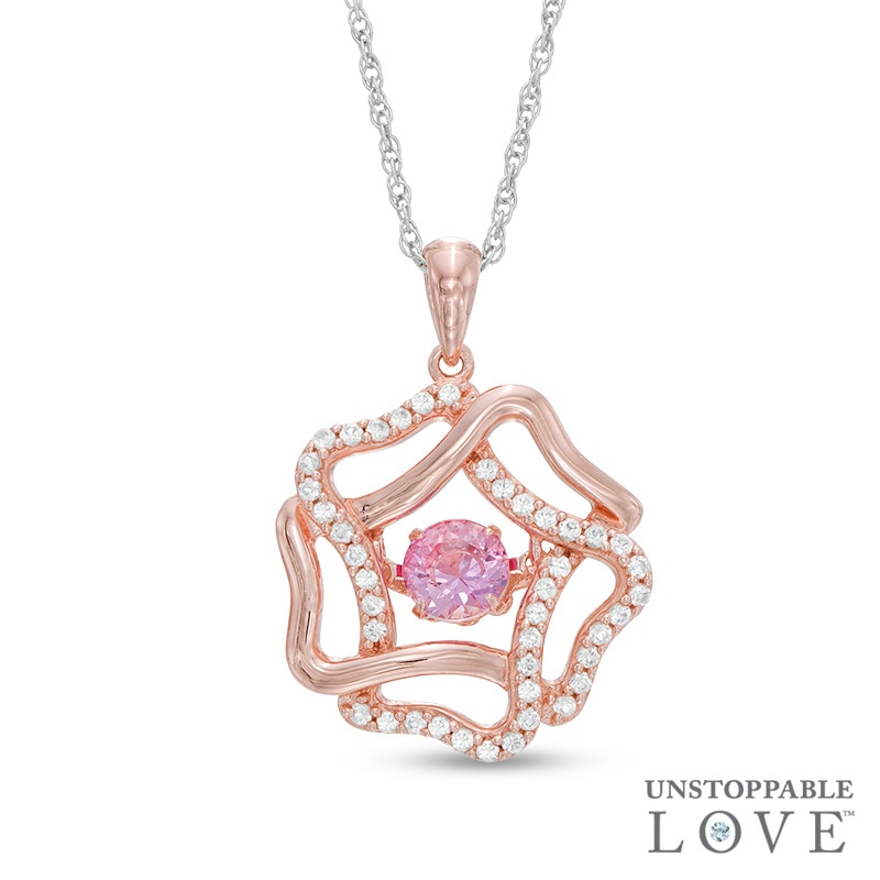 Main Image 1 of Unstoppable Love™ Lab-Created Pink and White Sapphire Flower Pendant in Sterling Silver with 14K Rose Gold Plate