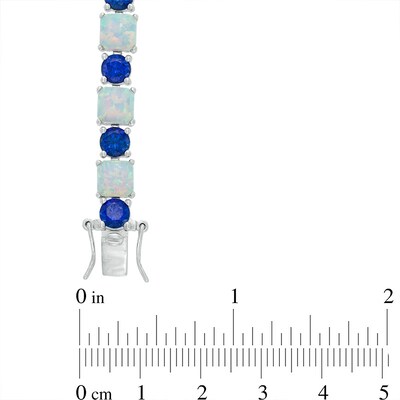 Princess-Cut Lab-Created Opal and Blue Sapphire Alternating Bracelet in Sterling Silver - 7.25"