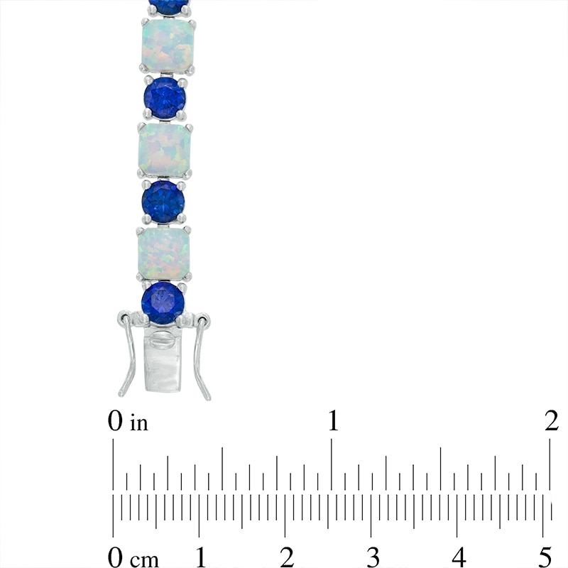 Princess-Cut Lab-Created Opal and Blue Sapphire Alternating Bracelet in Sterling Silver - 7.25"