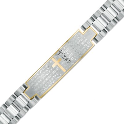 Men's Lord's Prayer Link ID Bracelet in Two-Tone Stainless Steel - 8.5"