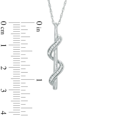 Diamond Accent Ribbon Double Wrapped Stick Pendant in Sterling Silver