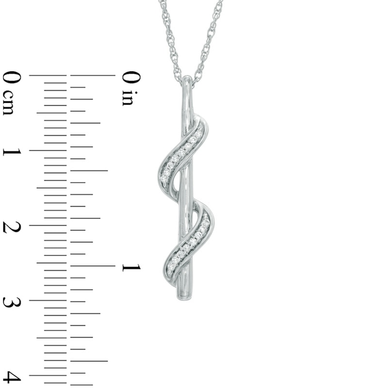 Main Image 2 of Diamond Accent Ribbon Double Wrapped Stick Pendant in Sterling Silver