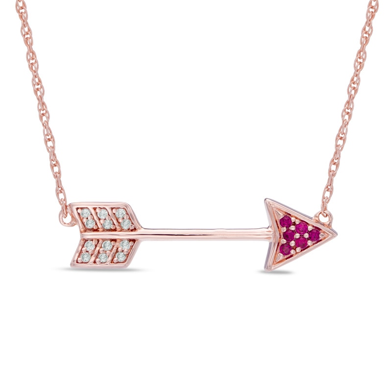 Lab-Created Ruby and White Sapphire Arrow Necklace in Sterling Silver and 14K Rose Gold Plate - 16.5"